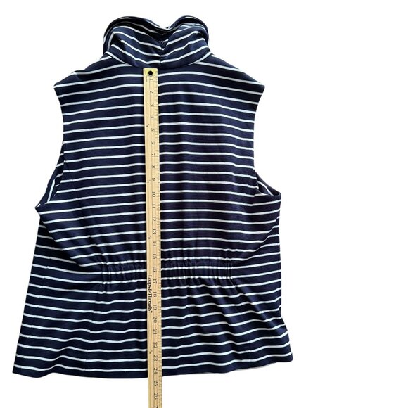 Coldwater Creek Navy White Striped Sleeveless Zip-Up Vest High Collar Cinched XL - Picture 9 of 10
